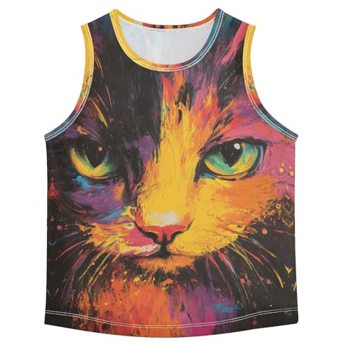 Boys Tank Top Shirts Colorful Cat Animal Lovely Sleeveless T-Shirts Crew Neck for Kids Clothing Children