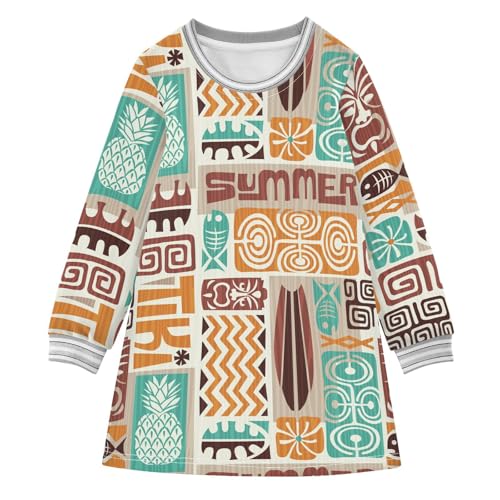 Girls Dresses Toddler Girl Clothes Exotic Tiki Pattern Winter Casual Long Sleeve for Kids 2-8 Years