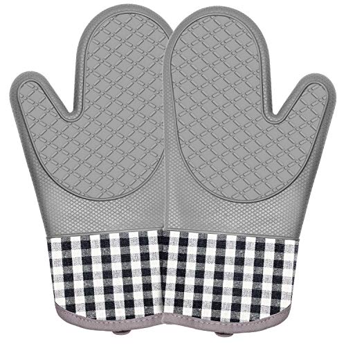 Oven Mitts Silicone Heat Resistant Oven Gloves with Internal Protective Cotton LayerNon-Slip Insulated Flexible Soft Oven Mitt for CookingBBQ Grilling Baking