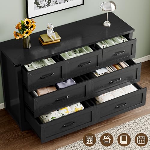 Image of BORNOON 7-Drawer Dresser for Bedroom, Modern Wooden Chest of Drawers with Metal Handles, Anti-Tipping Design, Sturdy and Stable Storage Organizer for Living Room, Entryway, Home Office