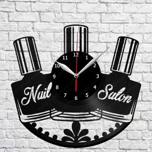 Reloj de pared de vinilo para salón de uñas, registro LP, decoración del hogar, arte hecho a mano, regalo de personalidad 10 (tamaño 12 pulgadas,