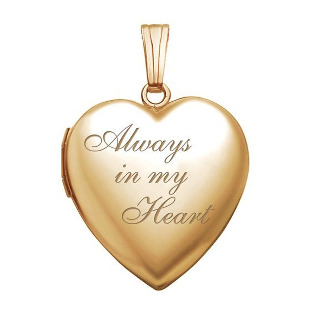PicturesOnGold.com Yellow Gold Filled Always in My Heart Locket - 3/4 Inch X 3/4 Inch (Locket Only, 