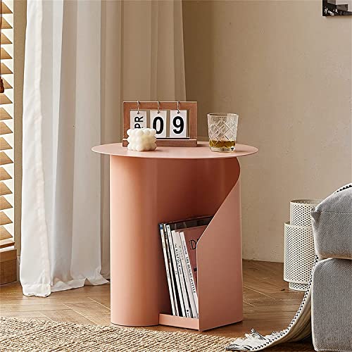 Mesita de noche, mesa auxiliar de sofá, mesa auxiliar de metal, mesa de centro redonda con almacenamiento, mesa de esquina creativa para sala de estar y dormitorio (rosa, 45 x 47 cm)