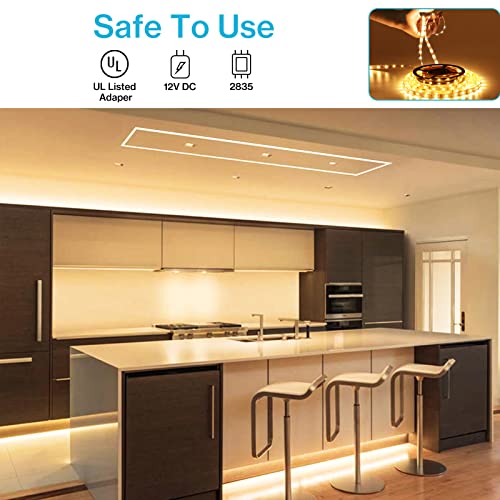 Image of Olafus 16.4ft LED Strip Lights Warm White Dimmable, LED Rope Light Kit 12V Flexible Under Cabinet Lighting Strips, 5m 300 LEDs 2835, 3000K Bright Led Lights for Bedroom, UL Listed Plug (Pack of 3)