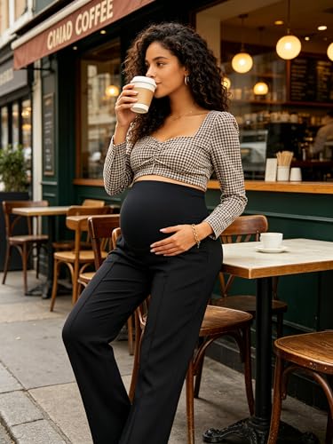 Image of PACBREEZE Women's Maternity Pants for Work Over-Bump Pregnancy Casual Stretchy Straight Dress Pants with Pockets