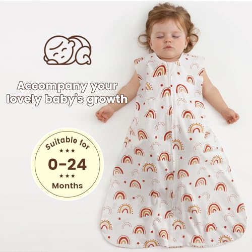 Image of PHF 100% Organic Cotton Baby Sleep Sack 18-24 Months, Soft Lightweight Wearable Blanket for Babies, 2-Way Zipper 0.3 TOG Comfy Toddler Sleeping Sack 3 Pack for Boys Girls, Rainbow (X-Large)