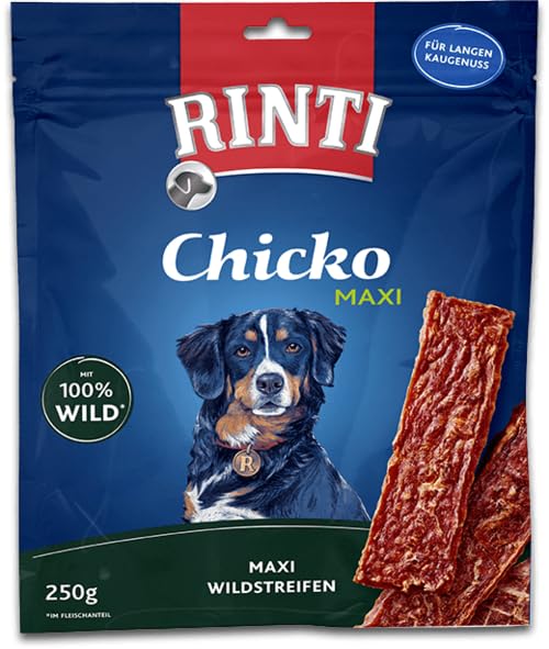 Rinti Chicko Maxi Wild | 3er Pack | 3 x 250 g | Ergänzungsfuttermittel für ausgewachsene Hunde | Leicht bekömmlich und gut verdaulich | Zarte Wildfleisch-Streifen | Ohne Soja