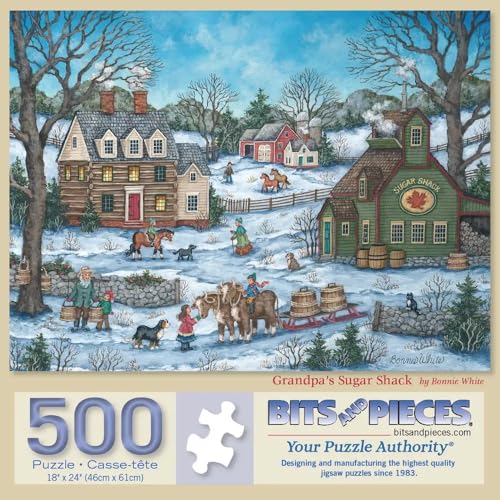 Bits and Pieces – Set de 3 Rompecabezas para Adultos de 500 Piezas – Colección Rustic Farm Seasons con Ilustraciones de Verano, Invierno y Otoño miniatura 4