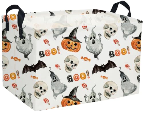 Image of Kids Basket Hlooween Storage Basket Gift Basket Rectangular Bedroom Decor for Books(Watercolor Halloween)
