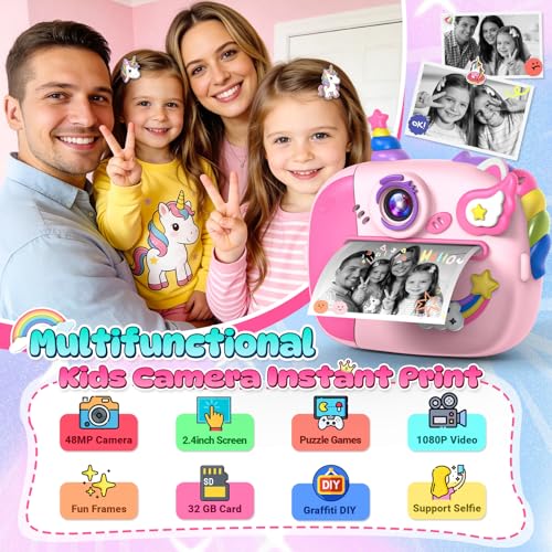 Wootoyz Kids Camera Instant Print, Toys for 3 4 5 6 7 Year Old Girls Gifts Unicorn Gifts for Girls Toys Age 3 4 5 6 Birthday Presents for 3-12 Year Old Girl Digital Camera for Kids Toddler Gifts - Image 3