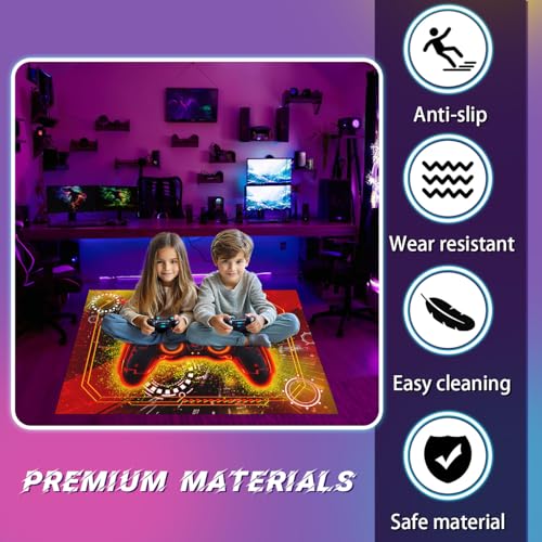 Gaming Area Rug for Boys Bedroom - Yellow Gaming Carpet Rug for Kids Boys Room Video Games Carpet Gamepad Themed Rugs Kids Room Decor, 80" L x 58" W