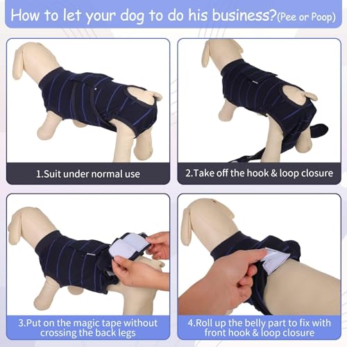 Image of Kuoser Dog Surgery Recovery Suit, Soft Breathable Dog Recovery Suit for Female Spay Male Nueuter, Anti Licking Puppy Onesie Pet Surgical Suit for Dogs Abdominal Wounds Skin Disease, Blue Strips L