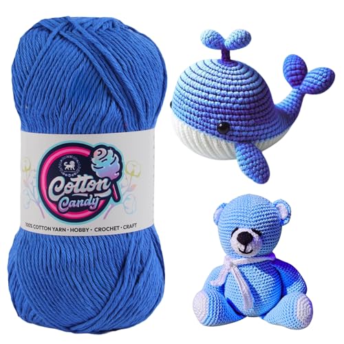 Image of NESTNHAVEN Cotton Candy 100% Cotton Yarn - (100g, 185 Meters) - Luxury Yarn for Crochet, Amigurumi, Embroidery, Toys, Garments, Flowers and Hobby, Projects. (Dark Blue) | (400 Gm)