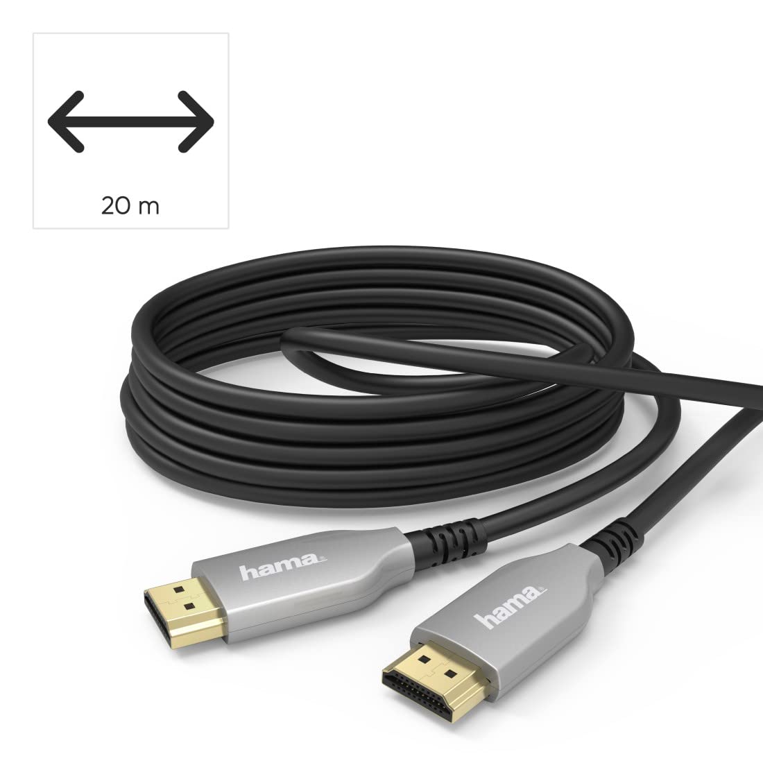 Hama Cavo HDMI ad alta velocità 20 m 4K (ottico, cavo HDMI con Ethernet, 18 Gbps, ARC, HD, HDR, protezione antitorsione, connettori placcati oro, cavo monitor, cavo ad alta velocità, PS5)