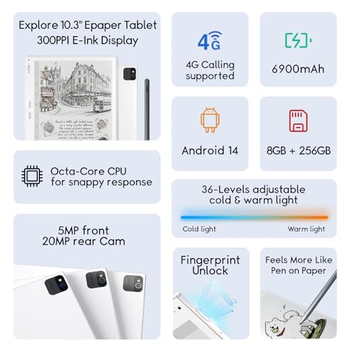 Image of Bigme B10 Color E-Ink eReader Tablet 10.3 inch Epaper Tablet with 8GB +256GB, Fingerprint Unlock, 4G Connectivity, Stylus Pen, Android Ebook Readers Device with Octa Core 2.6Hz, Long Battery Life White1