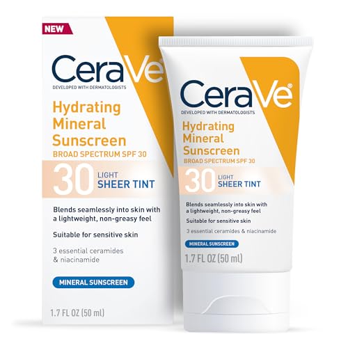CeraVe Hydrating Mineral Sunscreen SPF 30 with Sheer Tint | Tinted Mineral Sunscreen with Zinc Oxide & Titanium Dioxide | Blends Seamlessly For Healthy Glow | Light, 1.7 Fluid Ounce - Image 3
