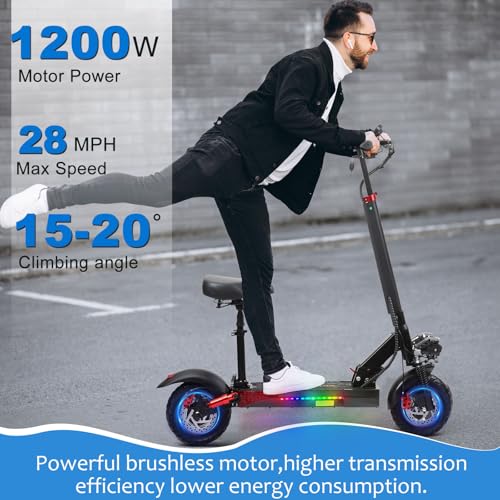 Image of Electric Scooter Adults with Seat 1600W /1200W - 30-37 Miles & 28 /31 /34MPH Fast E-Scooter,Dual Brake Full Suspension,All-Terrain Offroad Electric Scooters Foldable for Commuting