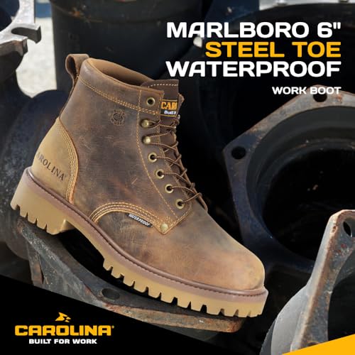 Carolina Marlboro Lo 6” Waterproof Steel Toe Boots for Men - Leather with Breathable Lining, EVA Footbed, Oil & Slip-Resistant Lug Outsole, EH Rated, Brown - 10.5 D2
