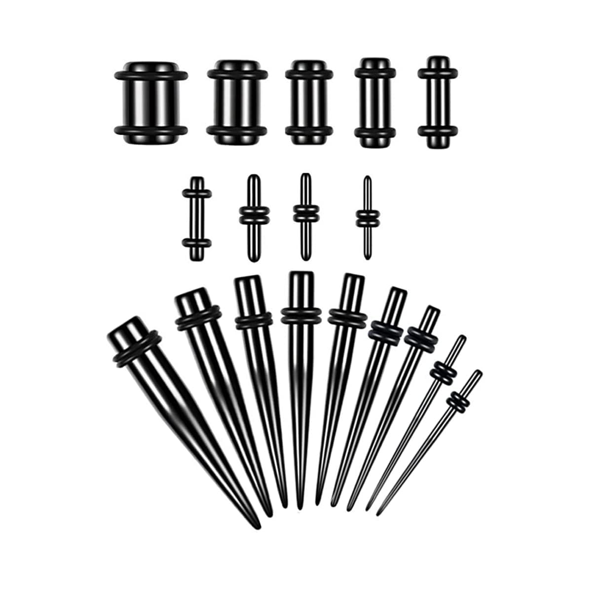 Kit Étirement Oreilles Milacolato 54-66 Pcs – Cônes, Spirales, Tunnels Acrylique 14G à 00G + Pochette Cadeau