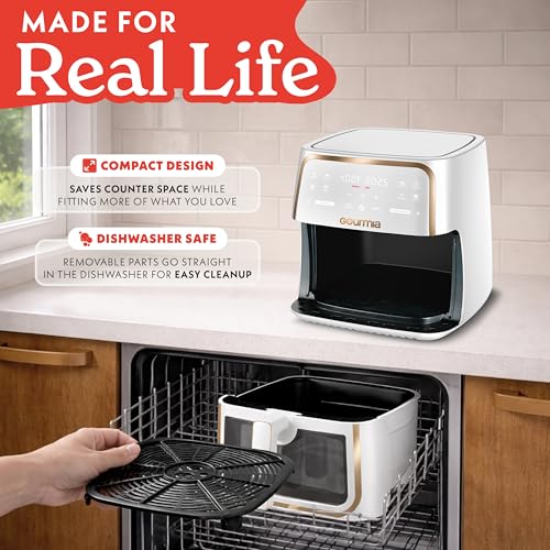 Image of Gourmia Air fryer with 8 litres, 8 preset settings with digital display, FryForce 360 technology, easily visible window and interior light, basket suitable for