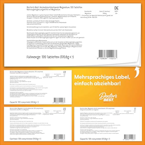 Doctor's Best, High Absorption Magnesium, 100% chelatiert mit TRAACS, mit Glycin und Lysin, 120 vegane Tabletten, Laborgeprüft, Sojafrei, Glutenfrei, Ohne Gentechnik