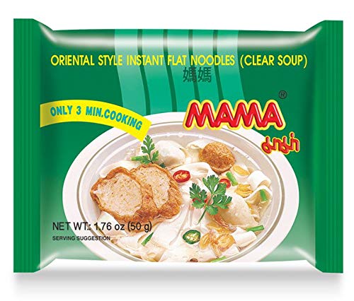 MAMA Noodles Flat Clear Soup Instant Rice Noodles w/ Delicious Thai Flavors, Hot & Spicy Noodles, No Trans Fat w/ Fewer Calories Than Deep Fried Noodles 30 Pack