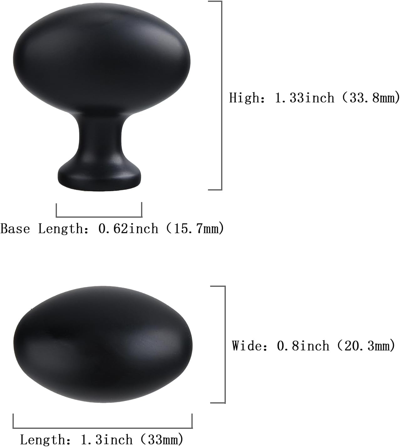 10 Pack Oval Matte Black Cabinet Knobs, Furniture Cupboard Pulls, Modern Single Hole Hardware for Kitchen Cabinet, Dresser, Wardrobe Drawer