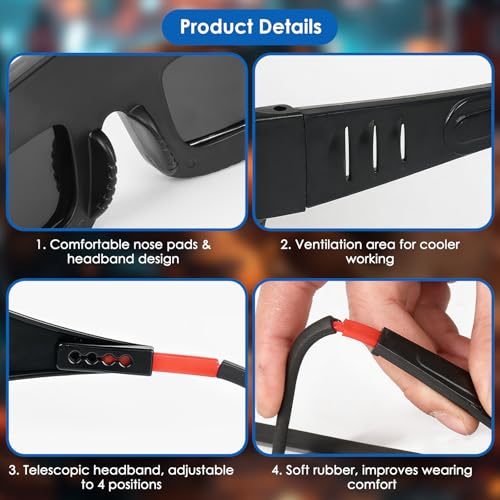 Image of Welding Glasses Auto Darkening, True Color Solar Welding Goggles with Adjustable Eye Legs, Welding Safety Glasses Eyes Protective with 10 Replacement PC Lens,Welder Mask Welding Helmet for TIG MIG ARC