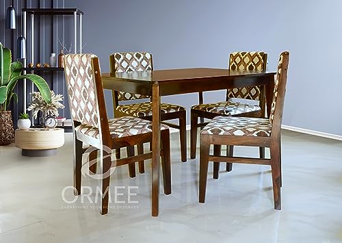 Image of Solid Sheesham Wood 4 Seater Dining with Chair,Dining Table Sets, Dining Room Sets,Wooden Dining Table 4 Seater with upolystory Back Rest Chair | Dining Table 4 Seater