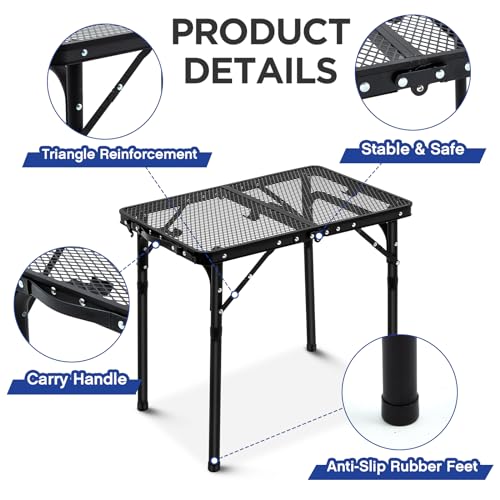 Soaoo Outdoor Folding Camping Table Portable Lightweight Picnic Grill Table with Mesh Desktop Cooking Card Aluminum Folding Table Portable Grill Stand for Camping, 23.62 x 15.75 x 10.63/22.05 Inches - Thumbnail 4