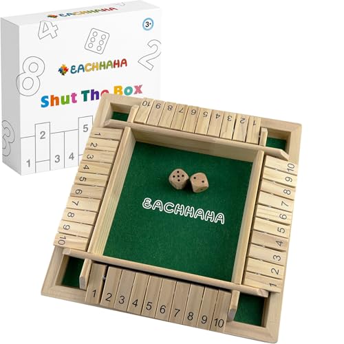 EACHHAHA Shut The Box Game 4 Player -Wooden Table Game Dice Games Wooden Board STEM Learning Traditional Family Game for Kids
