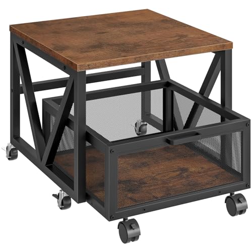 Image of HOOBRO Mini Fridge Stand with Movable Storage Basket and Wheels, Mini Fridge Cabinet with Wheels, Sturdy Metal Frame, for Home, Office, Dorm, Rustic Brown and Black BF255TL01