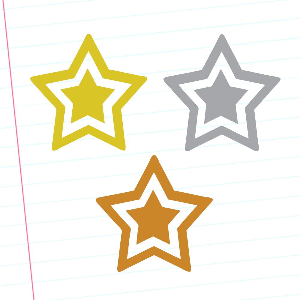 Gold, Silver/Grey, Bronze Star Teacher Stamps. 3 Stamp Set, 22mm, Self-Inking, Reinkable