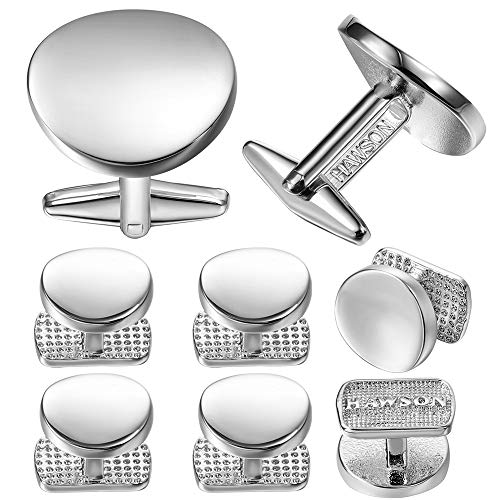 HAWSON Cufflinks and Studs Set, Classic Silver Color Cufflinks for Men and Women, Tuxedo Shirt Studs Set for Men, Business Wedding