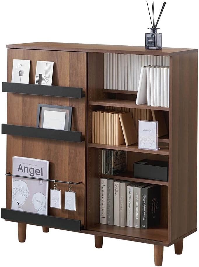 本棚　スライド式　マガジンラック　大容量　ウォルナット　シングル 本棚 スライド式 マガジンラック 大容量 ウォルナット シングル