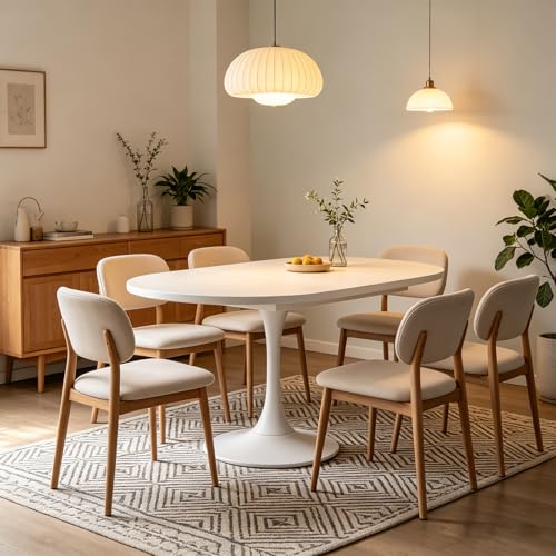 AuraFurn Table à manger extensible tulipe 90-130 cm - Table ronde / ovale - Table de cuisine en...