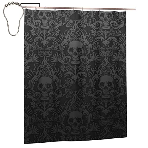 Showmedesign Vintage Halloween Black Victorian Gothic Skull Damask Shower Curtain Sets With Hooks 60X72 Inches Waterproof Bathroom Curtain Home Decor #TOP2