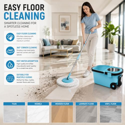 Image of Gourmetop Kitchen Spin Mop with Easy Wring & Rinse System | Gourmetop Kitchen Spin Mop with Easy Wring & Rinse System