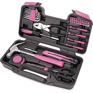 39 Piece All Purpose Basic Household Pink Tool Kit for Women – Small Tool Set with Toolbox Great for Home, Garage, Office and College Dormitory Use