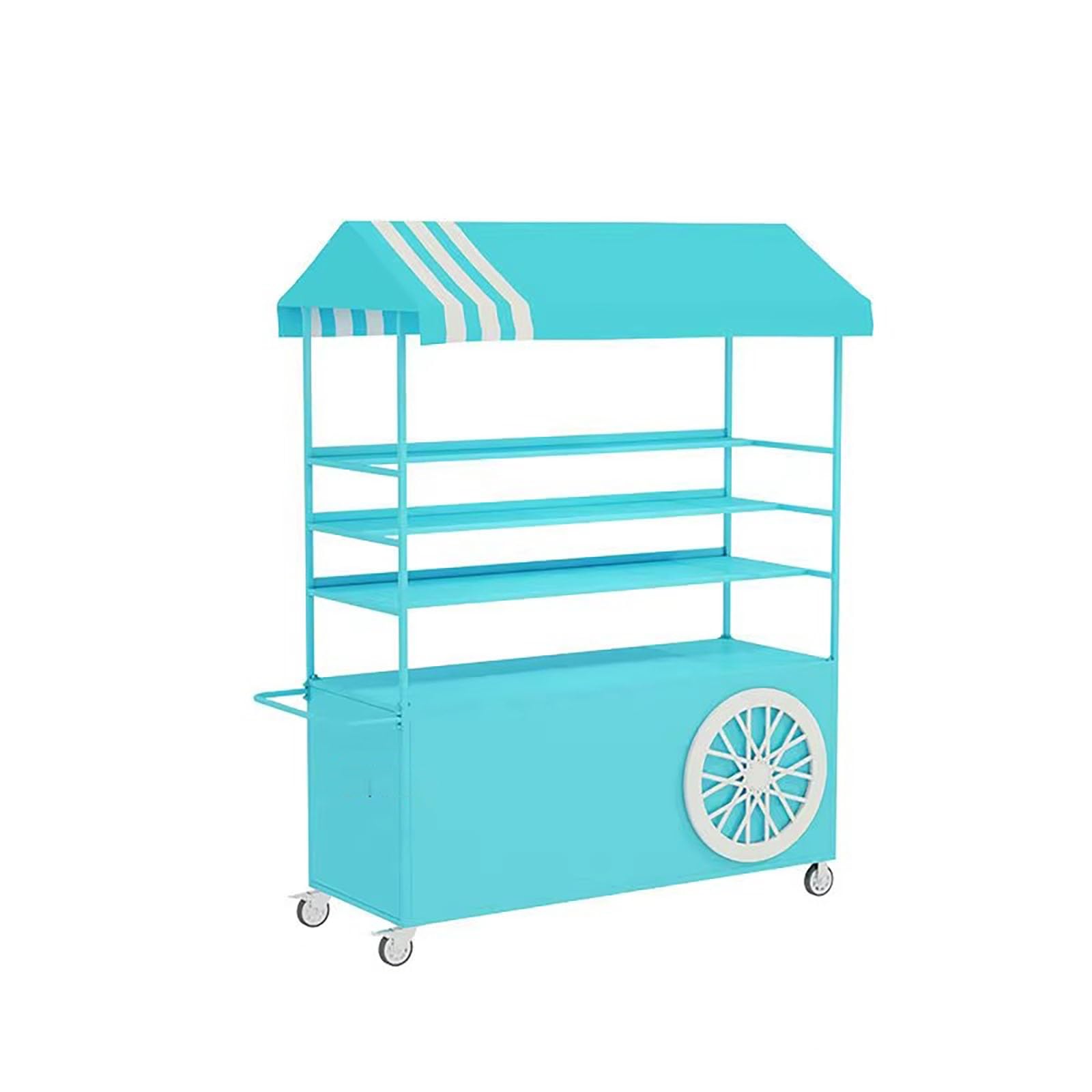 Genérico Puesto de Mercado con toldo,Móvil de Venta Ambulante de Comida,Amplia encimera, Ruedas en la Parte Inferior,Estructura de Hierro Forjado,para Tiendas minoristas.(Blauw,120 * 60 * 220cm)