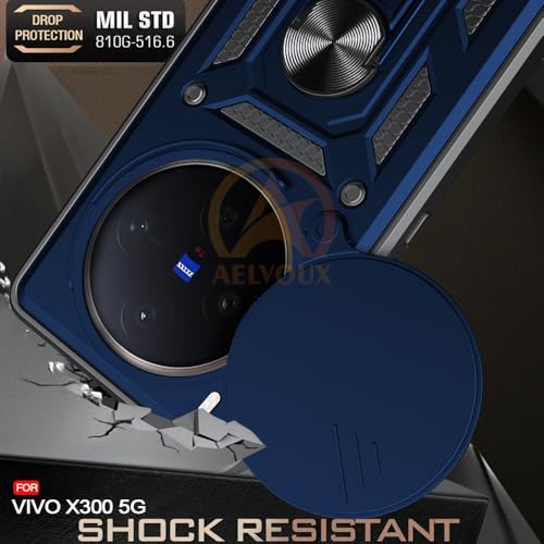Image of Armor Bumper Back Cover Case for Vivo X300 5G Rotating Camera Cover, Ring Holder & Kickstand | Heavy Duty & 360 Degree Protection Vivo X300 5G Back Cover (Blue)