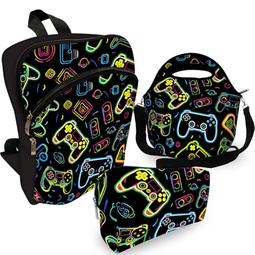Kit Mochila de Costa Infantil + Lancheira + Estojo Games Neon