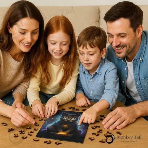 Image of MONKEYTAIL Whimsy Wooden Jigsaw Puzzle for Adults & Teens - Laser-Cut Pieces, 3D Puzzle Box as Birthday Gift for Boys & Girls - Brain Teaser, Home Decor & Family Game (GCAT, Size: Large)