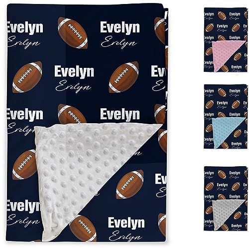 Personalized Football Blanket - Customized Name with Footballs Patterns - Soft Plush Flannel Blanket with Double Layer Dotted Backing for Baby Toddler Kids Teen Boys Girls Gifts Navy