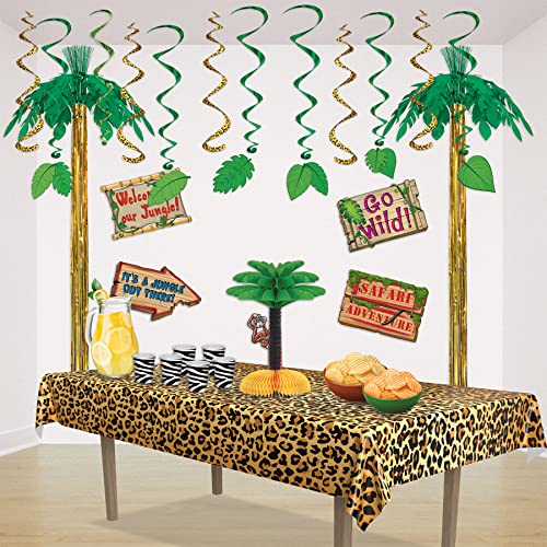 Beistle 5 Piece Leopard Print Hanging Whirl Decorations For Jungle Safari Theme Birthday Cheetah Wild Animal Bachelorette Party Supplies, 24", Multicolor #TOP4