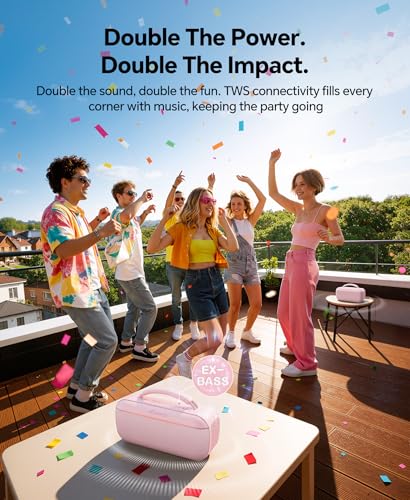 Image of dbsono Portable Bluetooth Speaker Wireless: 100W(Peak) SoundPulse 2.0 with BassBoost, Waterproof Loud Party Speakers, Unlimited Pairing, TWS for Outdoor /Indoor, Beach Vacation Essential, Pink