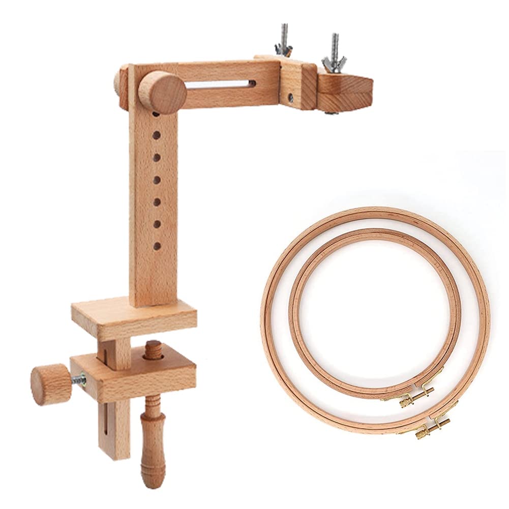 CTRLZS Wooden Embroidery Hoop Holder 360 Degree Rotation Adjustable Desktop Stand Rack,with Embroidery Hoop