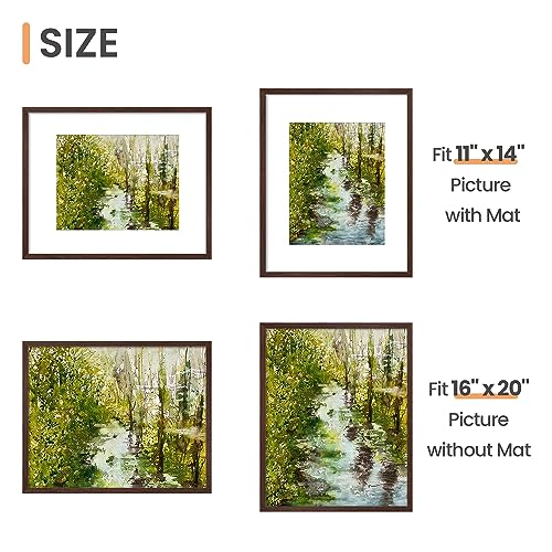 Image of upsimples 16x20 Picture Frame, Display Pictures 11x14 with Mat or 16 x 20 Without, Wall Hanging Poster Frame, Brown, 1 Pack