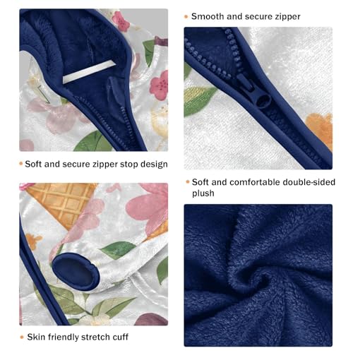 Ice Cream and Flowers Girls Fleece Jacket Girls Fall Jacket Girls Zip Up Hoodie Girls Sherpa Jacket 2-10T3