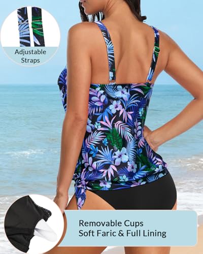 Image of Yonique Womens Blouson Tankini Top Only Loose Fit Swim Top No Bottom Modest Swimsuit